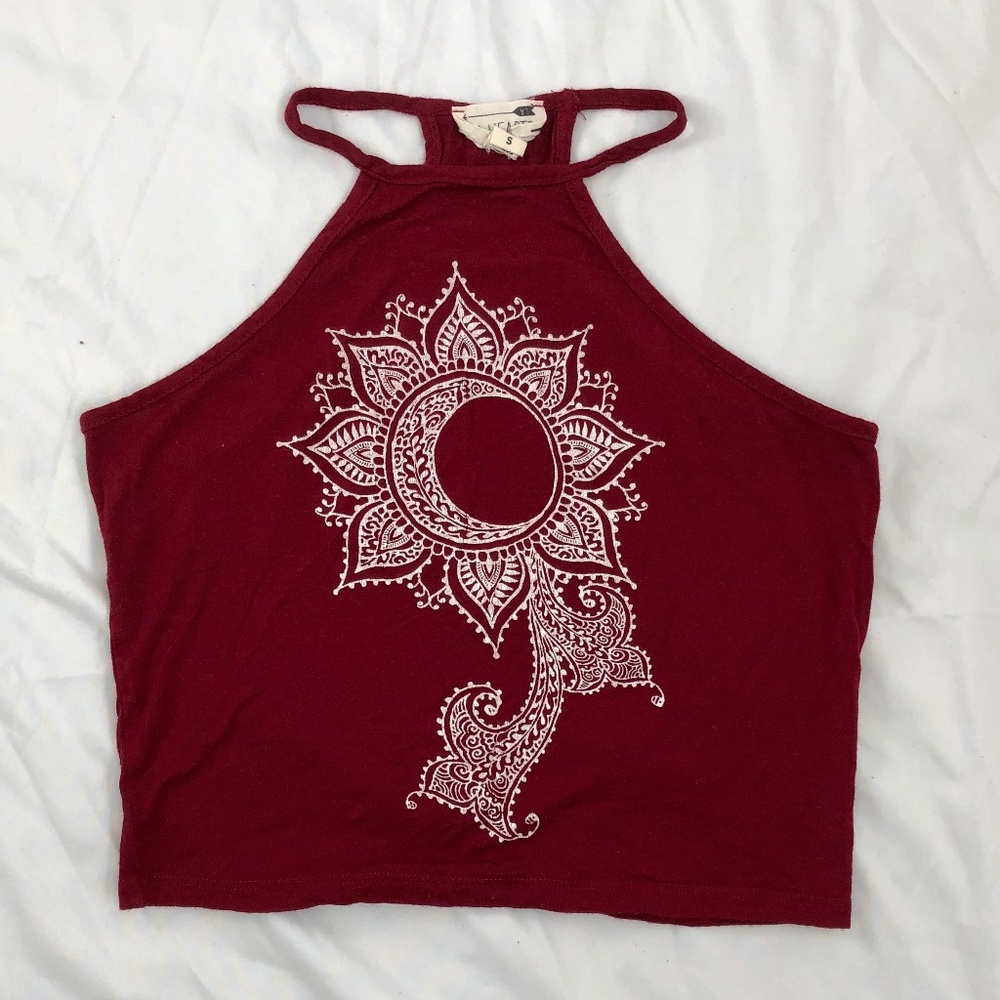 LA Hearts Sun Moon Crop Top Tank Maroon in S